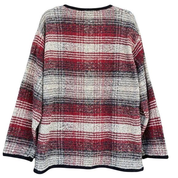Christina Hope Vintage Red White Black Plaid Wool Blend Cardigan Sweater Medium - Picture 7 of 10